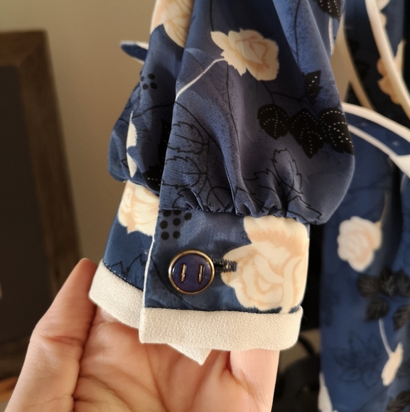 Vintage floral, blue dress w. matching belt - Picture 7 of 7